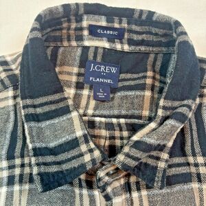 J.Crew Flannel Shirt Classic Fit Large Grey Brown Plaid Check